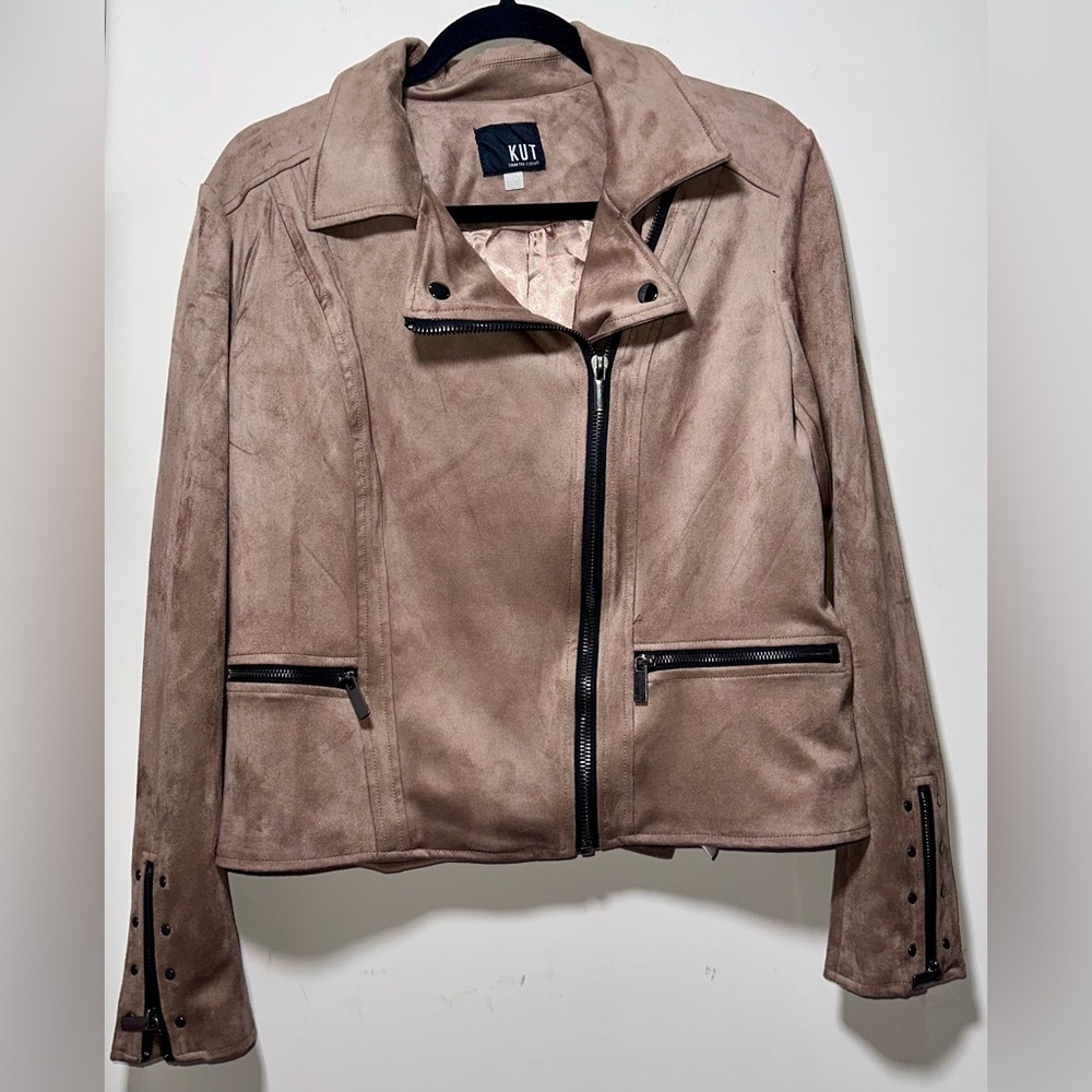 NWOT Faux Suede Women's Kut from the Kloth KFTK Moto Jacket - large